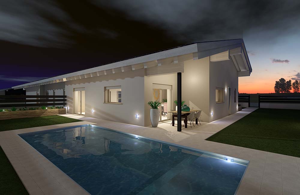 Pralboino villa - vista notturna con piscina